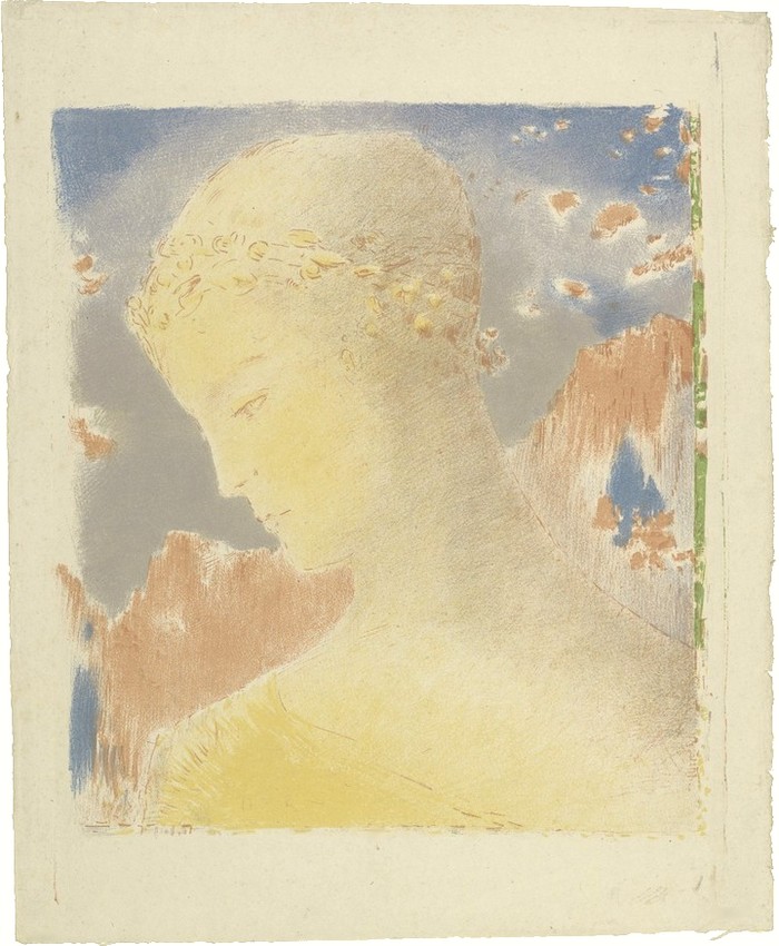   Béatrice. (1897) | Lithographie en couleurs | Odilon Redon. Guillaume Apollinaire. La chanson du Mal-Aimé. Et je chantais cette romance En 1903 sans savoir Que mon amour à la semblance Du beau Phénix s'il meurt un soir Le matin voit sa renaissance. Léo ferré. Frans leren, Vivienne Stringa