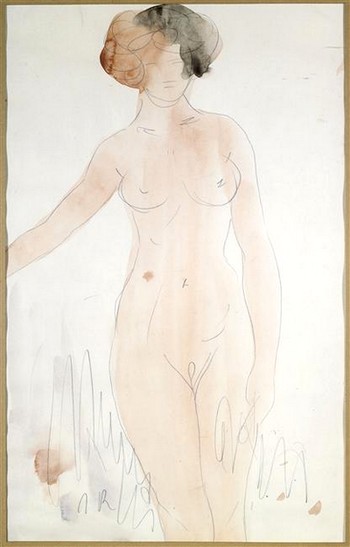 Aquarelle, Femme nue debout de face. Auguste Rodin Testament, frans leren, Vertaling Vivienne Stringa