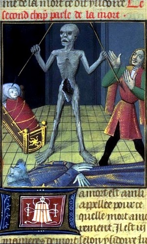 Les trois âges de la vie humaine  Barthélemy l'Anglais, Le Livre des propriétés des choses, France (Anjou, Maine), 1480 Enluminure d'Evrard d'Espinques, L'enluminure figure l'enfant au berceau, l'âge moyen, la vieillesse, tous également soumis à la volonté de la Mort.Montaigne  Sur la peur. texte audio,scholen, docenten,  methode spreekvaardigheid, mondeling eindexamen Frans