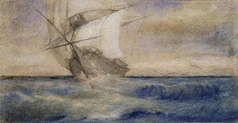 Voilier dans la tempête. Charles Meryon Paris ; musée d'Orsay. Vocabulaire-Oefeningen,la Mer, de Zee, Oefeningen voor het leren van Franse grammatica en Franse vocabulaire, Vivienne Stringa